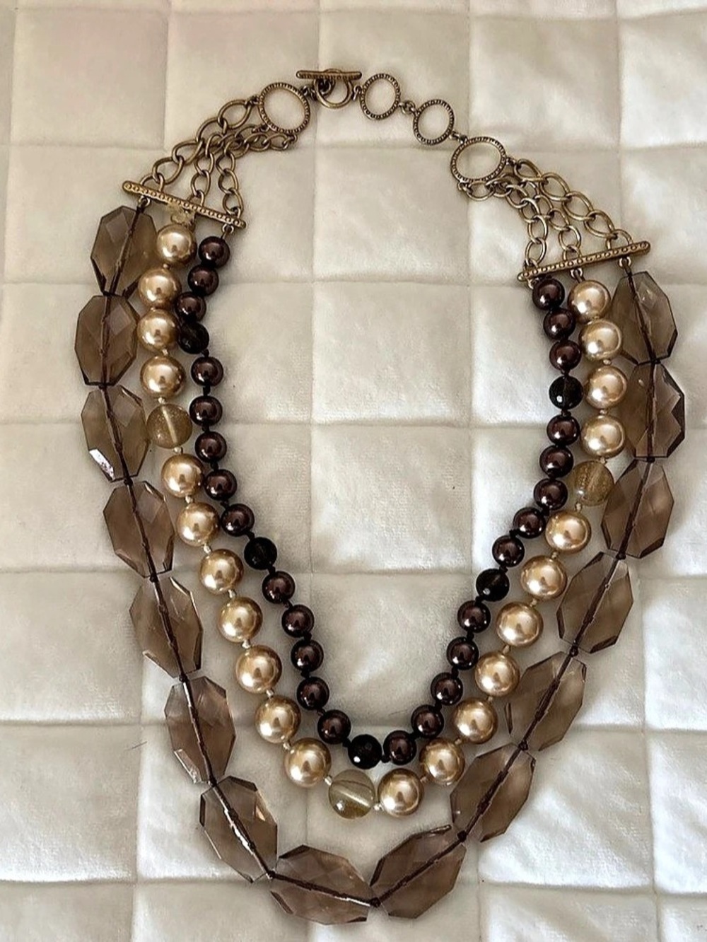 Stella & Dot Layered Beaded Statement Necklace in Brown & Gold